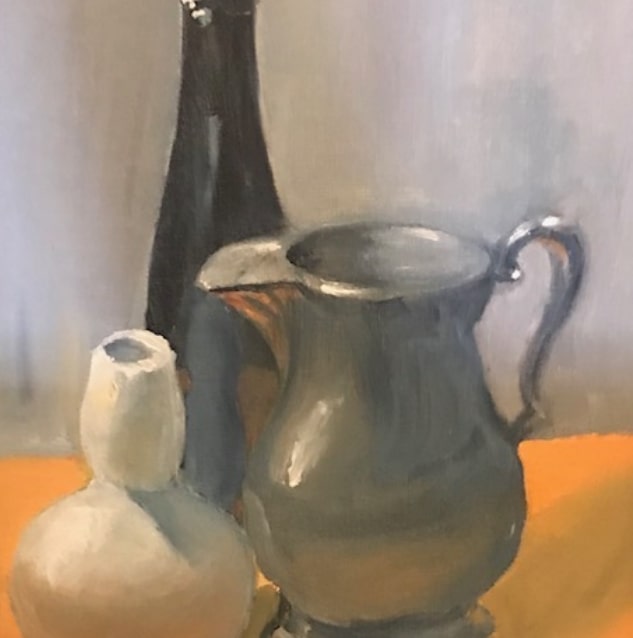 Blue bottle and pitcher (first oil painting)